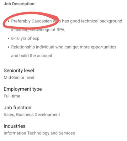 A Tech Company Posted a Job That Asked for a "Preferably Caucasian" Candidate