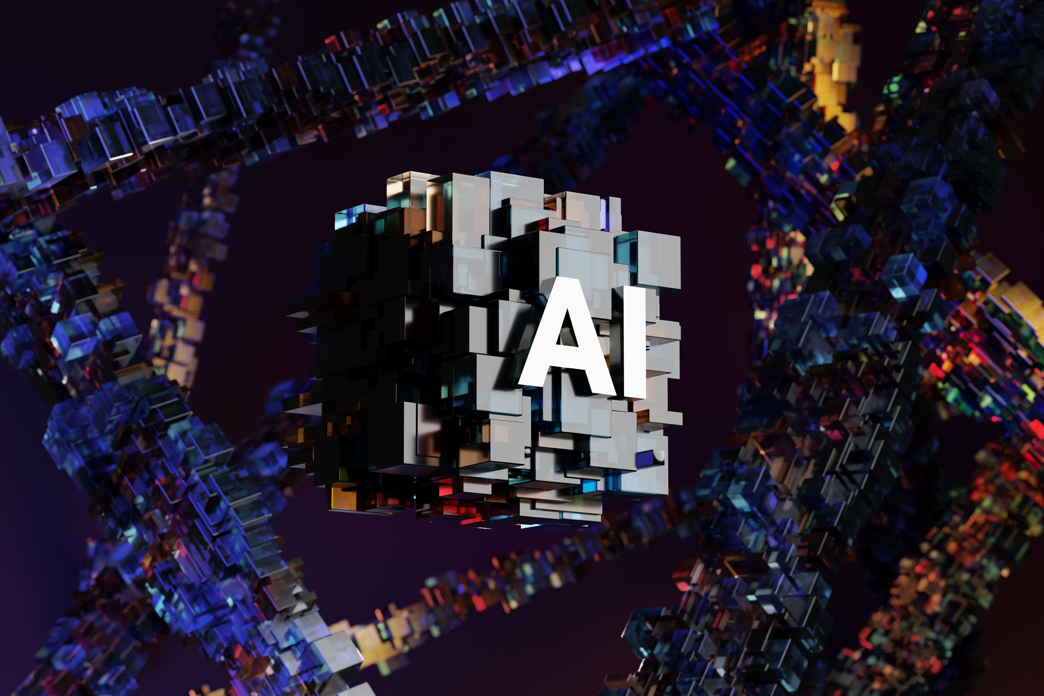 AI logo on abstract blocks